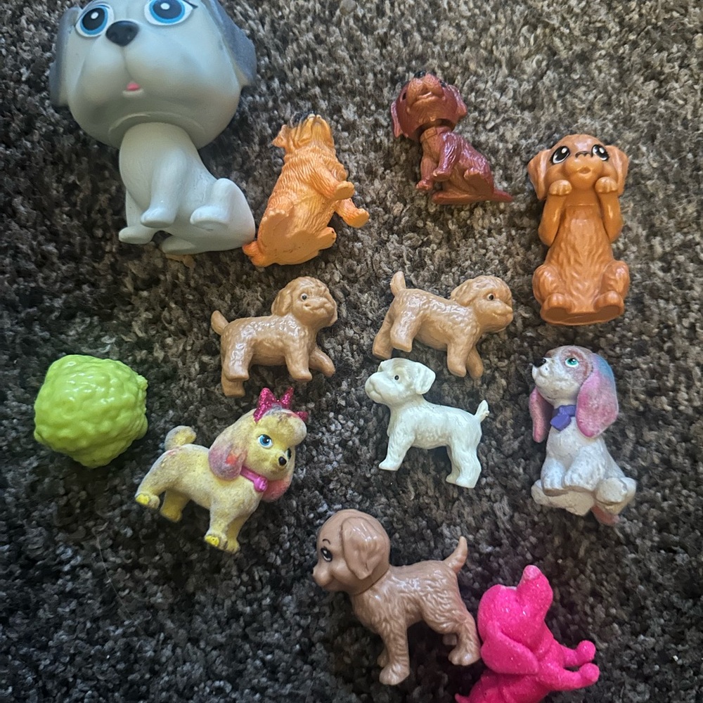Barbie Small Dog Figurine Mix - Pink, White, Tan, Brown, Green